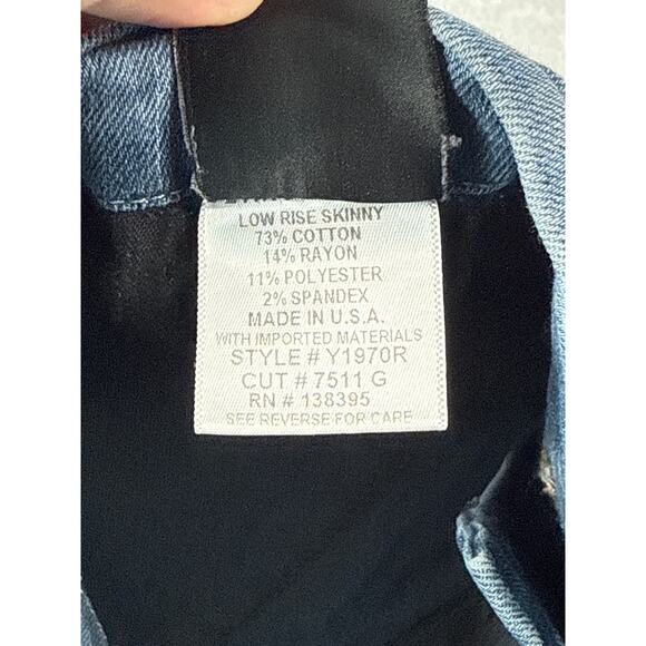 Flying Monkey Low Rise Skinny Jeans Size 27 Destroyed Stretch Denim Medium Wash - Picture 9 of 9